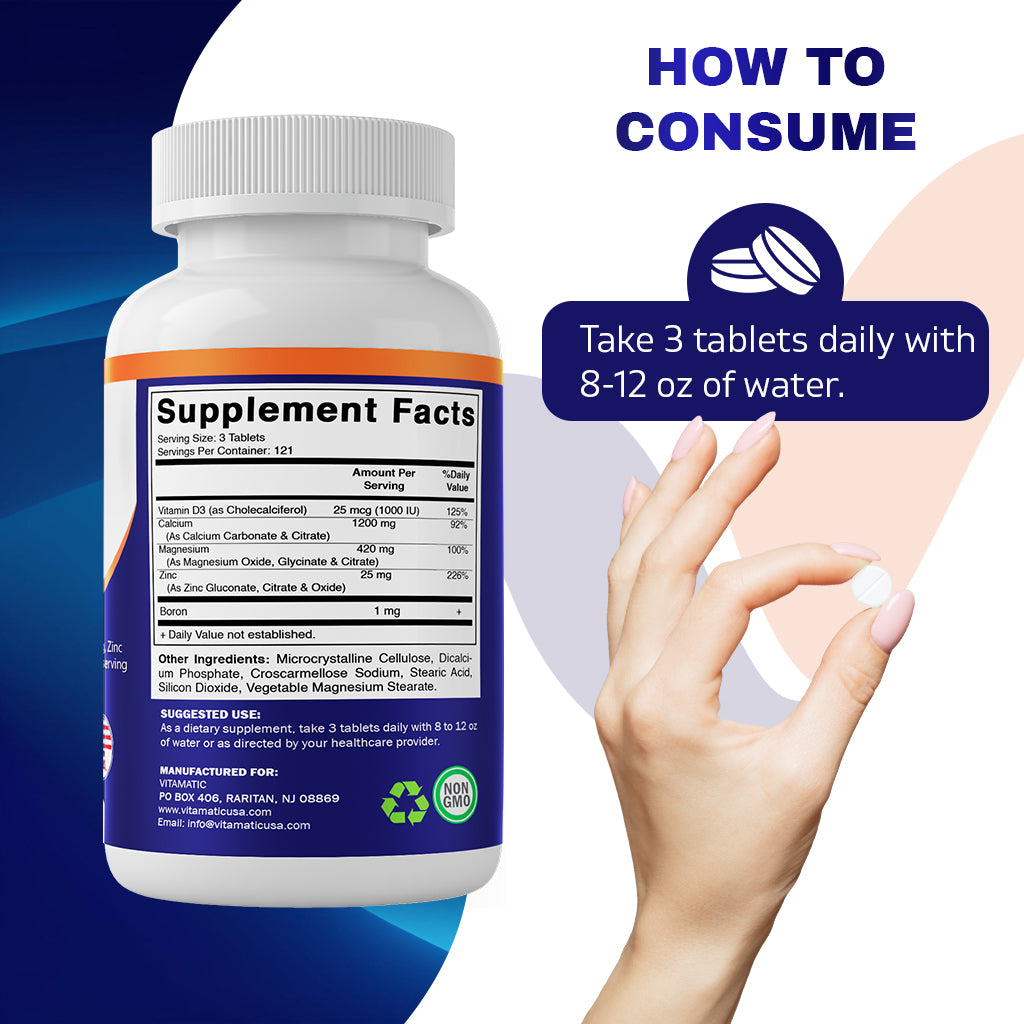 Calcium Magnesium Zinc with D3 & Boron - 365 Coated Tablets
