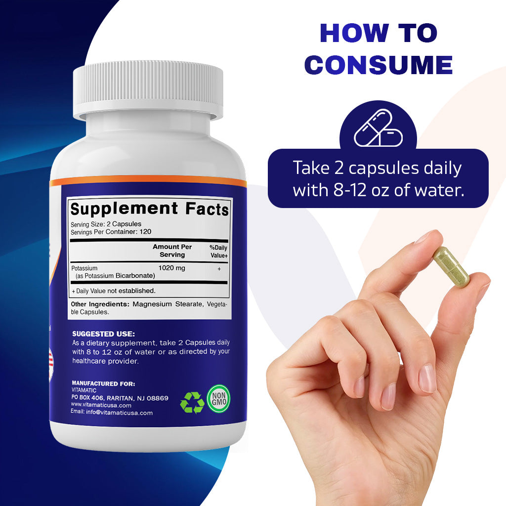 Potassium Supplement 1020 mg | 240 Vegetable Capsules