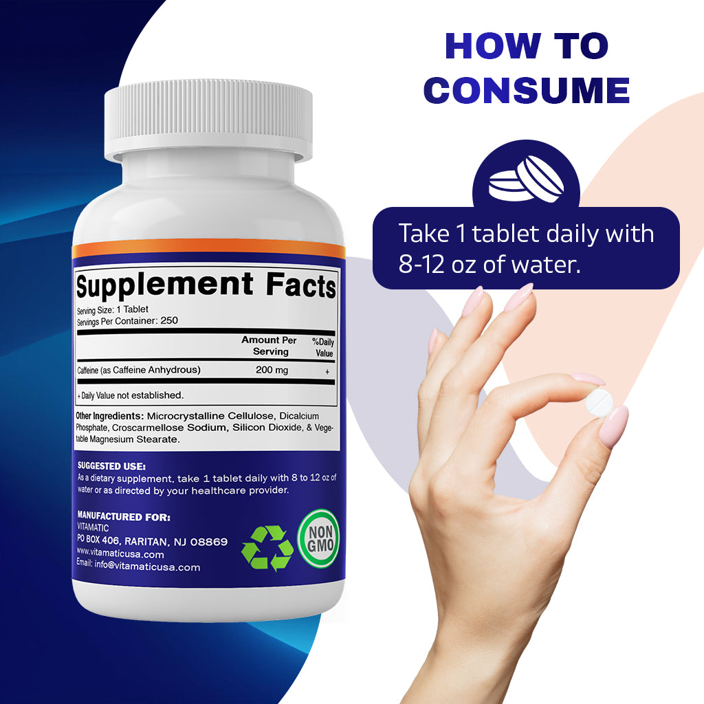 Caffeine Pills 200mg - 250 Vegetarian Tablets