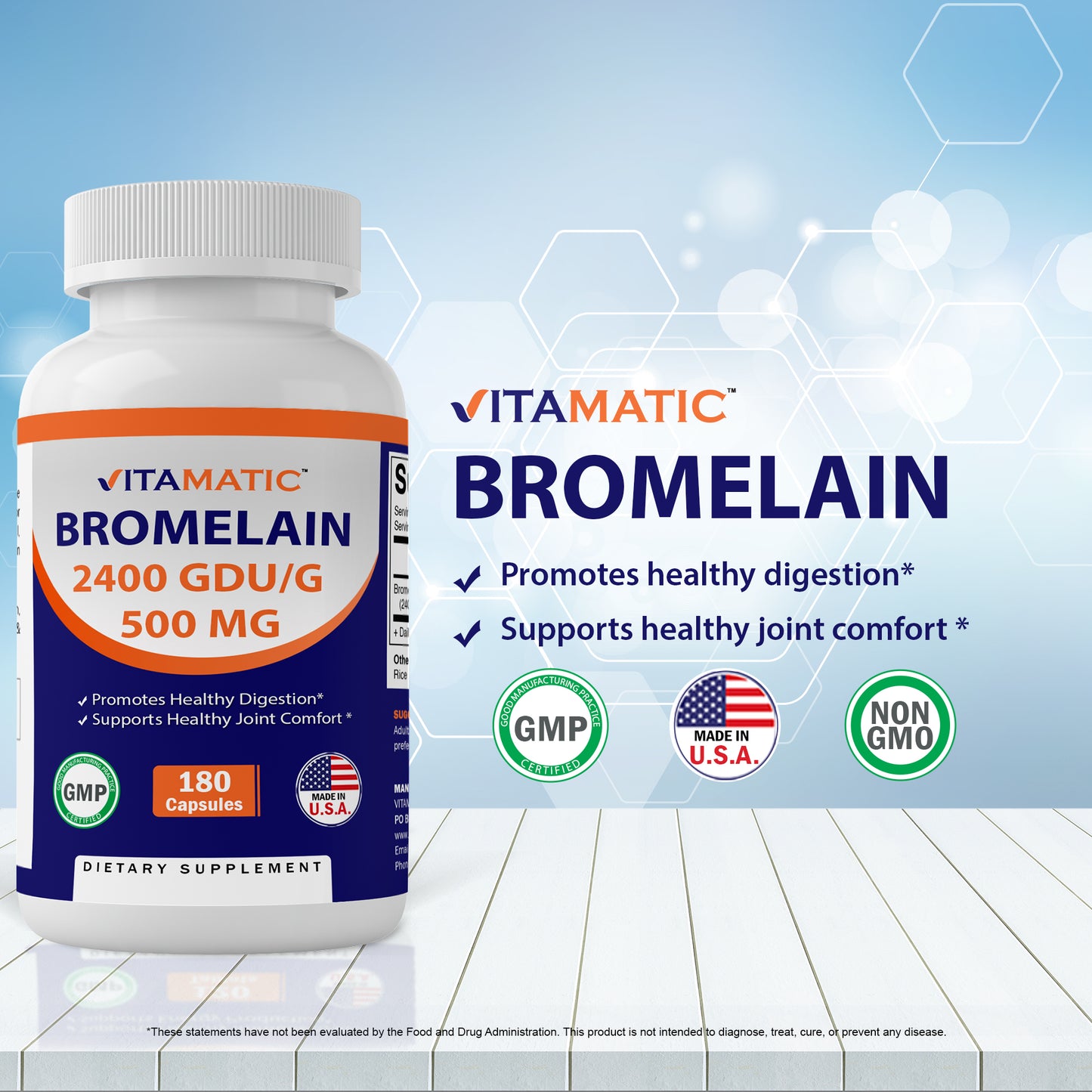 Bromelain 500mg (2400 GDU/gram) - 180 Capsules