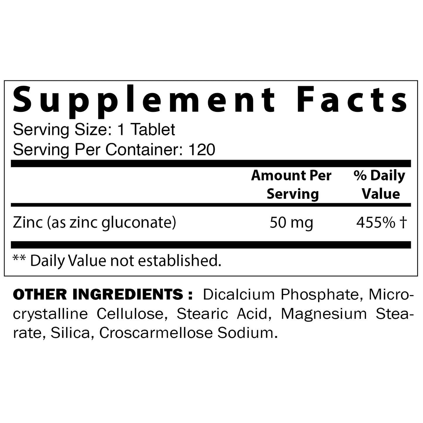 Zinc 50 mg 120 Tablets