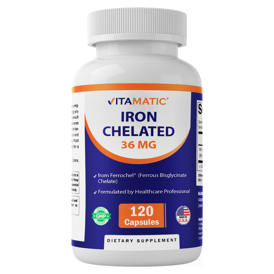Chelated Iron 36 mg (from Ferrochel® Ferrous Bisglycinate Chelate) – 120 Veg Capsules