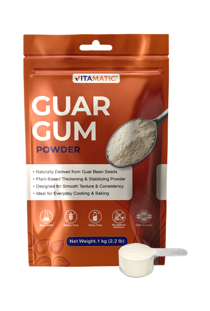 Vitamatic Guar Gum Powder 1 kg (2.2 lb) – Plant-Based Thickener & Stabilizer – Non-GMO, Gluten Free – Ideal for Baking, Cooking & Food Preparation