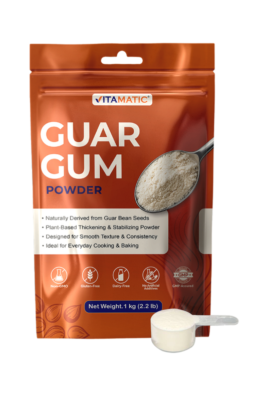 Vitamatic Guar Gum Powder 1 kg (2.2 lb) – Plant-Based Thickener & Stabilizer – Non-GMO, Gluten Free – Ideal for Baking, Cooking & Food Preparation