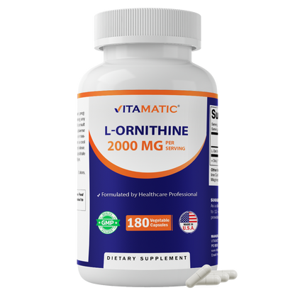 L-Ornithine 2000 mg Per Serving – 180 Vegetable Capsules – Amino Acid Supplement