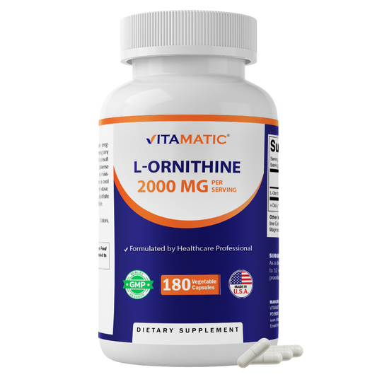 L-Ornithine 2000 mg Per Serving – 180 Vegetable Capsules – Amino Acid Supplement