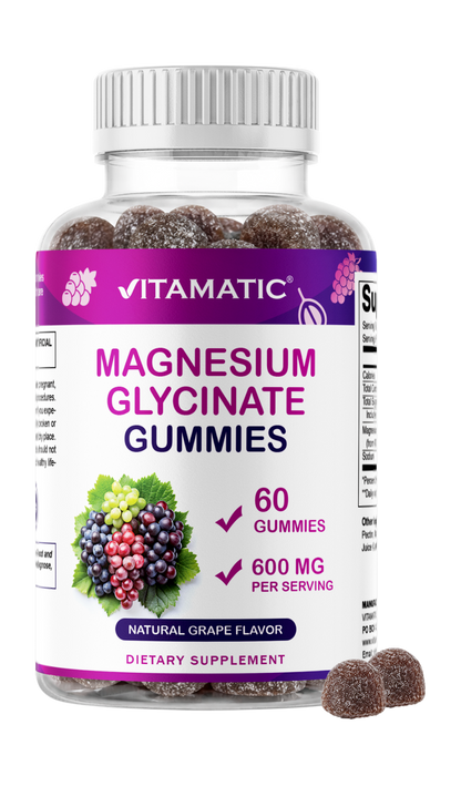Magnesium Glycinate Gummies 600 mg per Serving – 60 Ct – Natural Grape Flavor