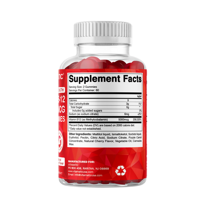 Sugar Free Methyl B12 5000 mcg - 120 Vegan Gummies