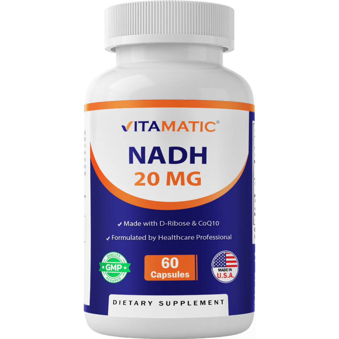 Vitamatic NADH 20mg with D-Ribose & CoQ10 – 60 Capsules, B-Nicotinamide Adenine Dinucleotide