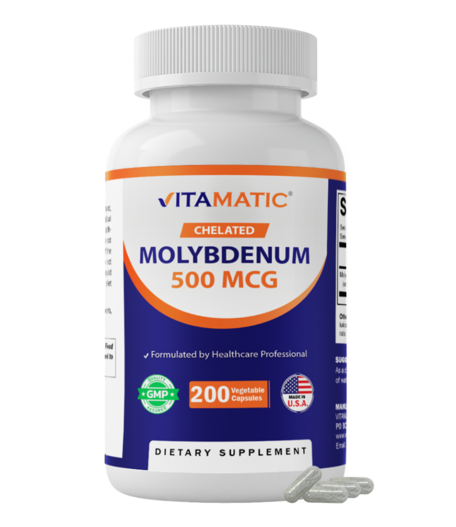 Chelated Molybdenum 500 mcg (as Molybdenum Glycinate Chelate) – 200 Vegetable Capsules