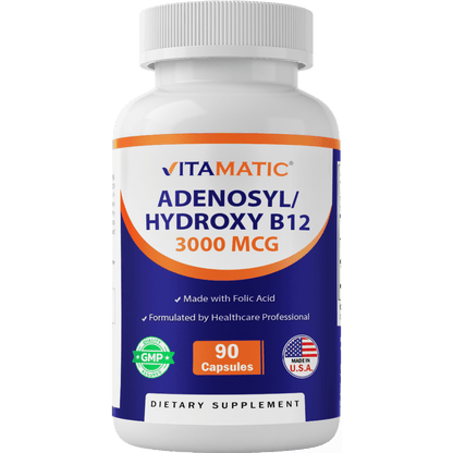 Vitamatic Adenosylcobalamin Hydroxocobalamin B12-3000 mcg with Folic Acid - 90 Capsules