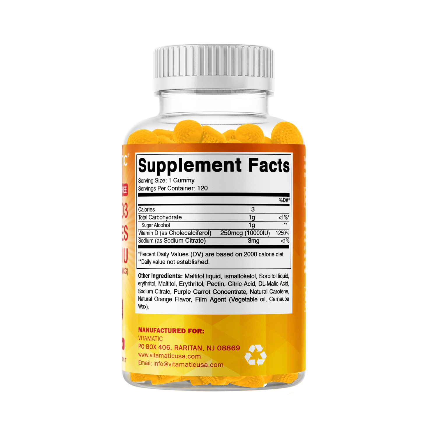 Sugar Free Vitamin D3 10000 IU 120 Gummies