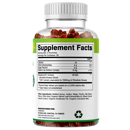Sugar Free Rhodiola Rosea Gummies 1500 mg Equivalent Per Serving – 60 Gummies – Mixed Berry Flavor