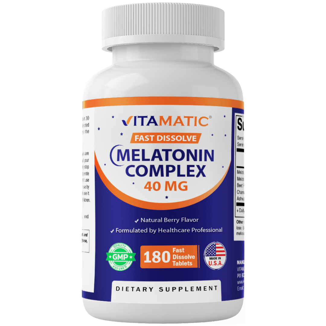 Vitamatic Fast Dissolve Melatonin Complex 40 mg – Natural Berry Flavor – 180 Tablets