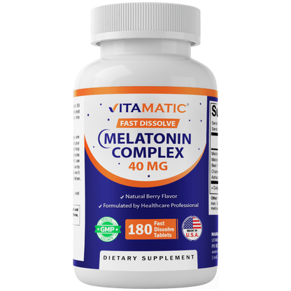 Vitamatic Fast Dissolve Melatonin Complex 40 mg – Natural Berry Flavor – 180 Tablets