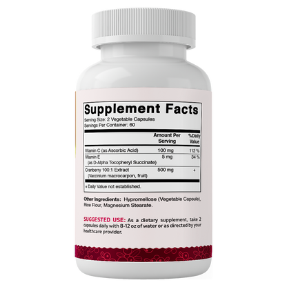 Cranberry 500 mg 100:1 Extract (2 Capsules) with Vitamin C & E – 120 Veg Capsules