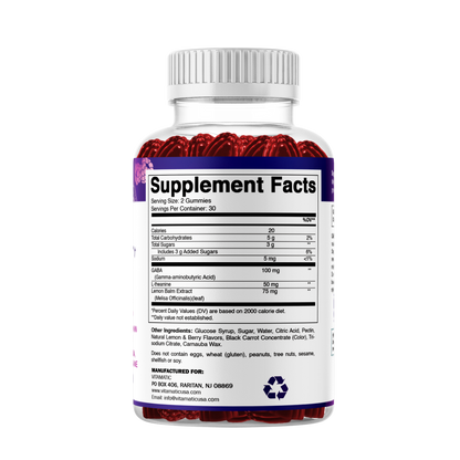 Vitamatic Stress Relief Gummies with GABA, L-Theanine, Lemon Balm – Lemon & Mixed Berry Flavor – 60 Gummies