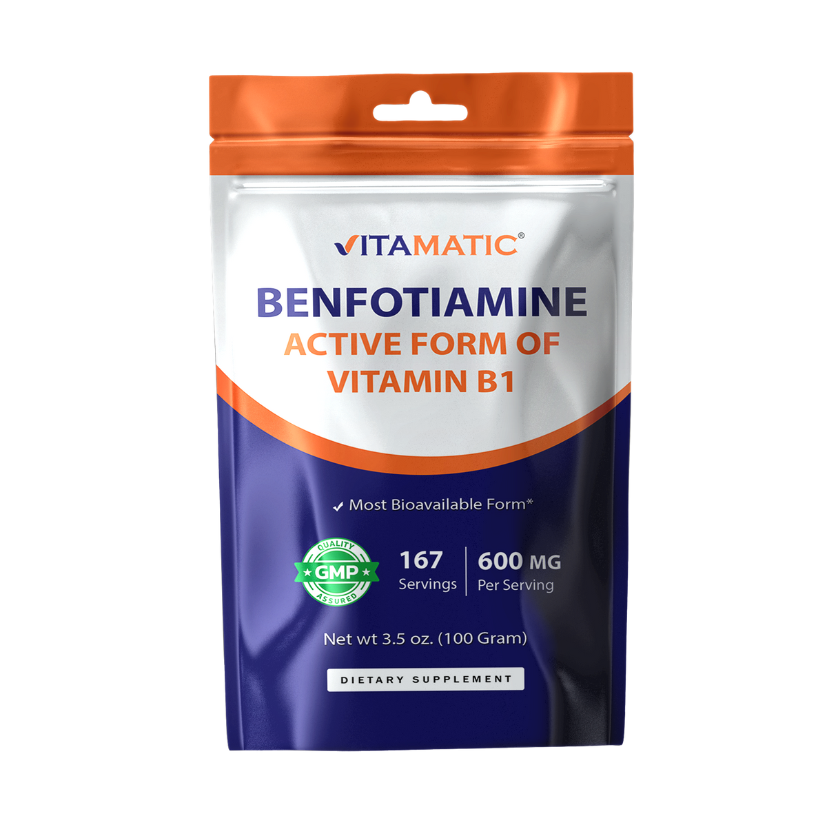 Benfotiamine Powder 600mg Per Serving, 100g Pouch