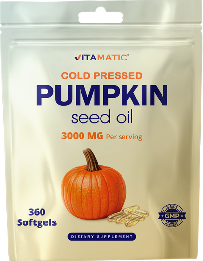 Vitamatic Pumpkin Seed Oil 3000 mg per Serving, 360 Softgels – Cold Pressed Supplement, Non-GMO, Gluten Free