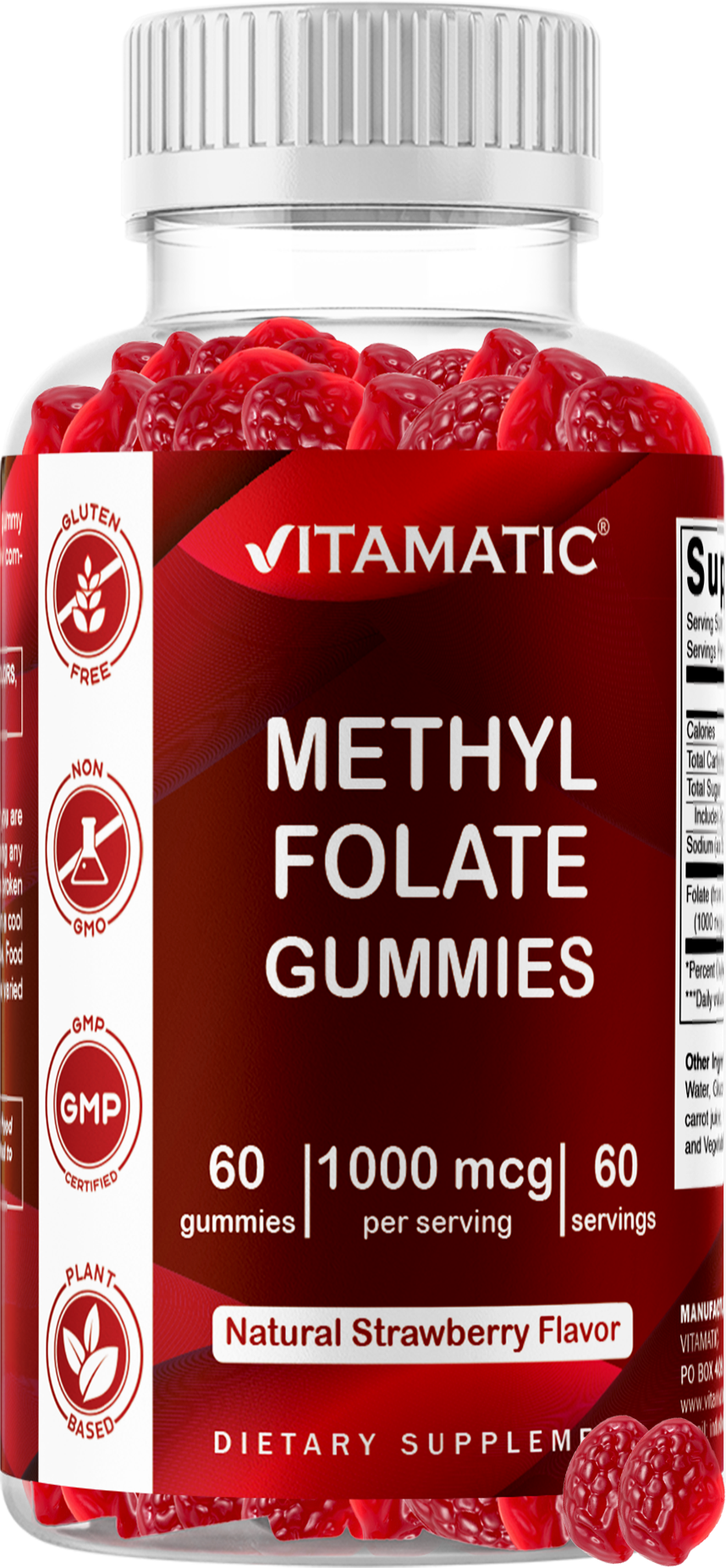 Vitamatic Methylfolate 5-MTHF Gummies 1000 mcg per Serving, 60 Gummies