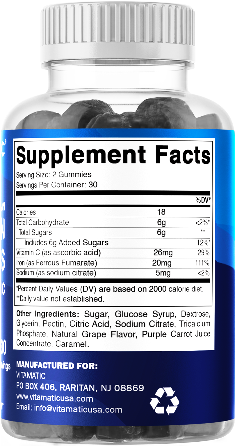 Iron 20mg with Vitamin C - 60 Vegan Gummies