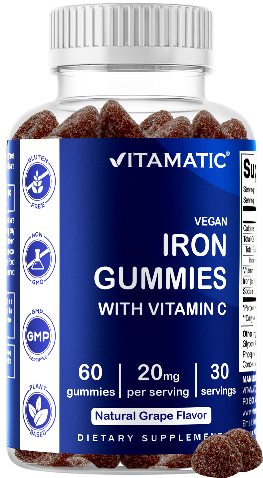 Vitamatic Iron 20mg + Vitamin C Vegan Gummies, 60 Count