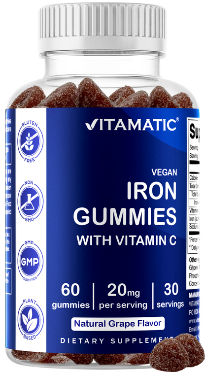 Vitamatic Iron 20mg + Vitamin C Vegan Gummies, 60 Count