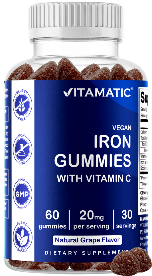 Vitamatic Iron 20mg + Vitamin C Vegan Gummies, 60 Count