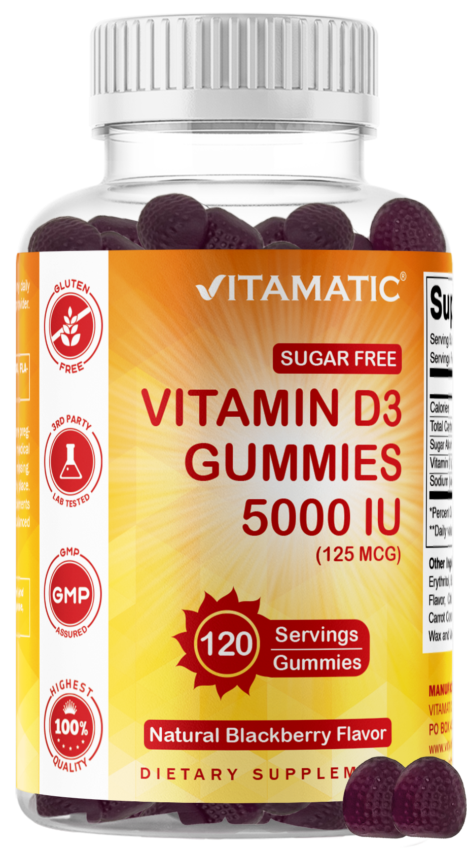 Sugar-Free Vitamin D3 5000 IU, 120 Gummies