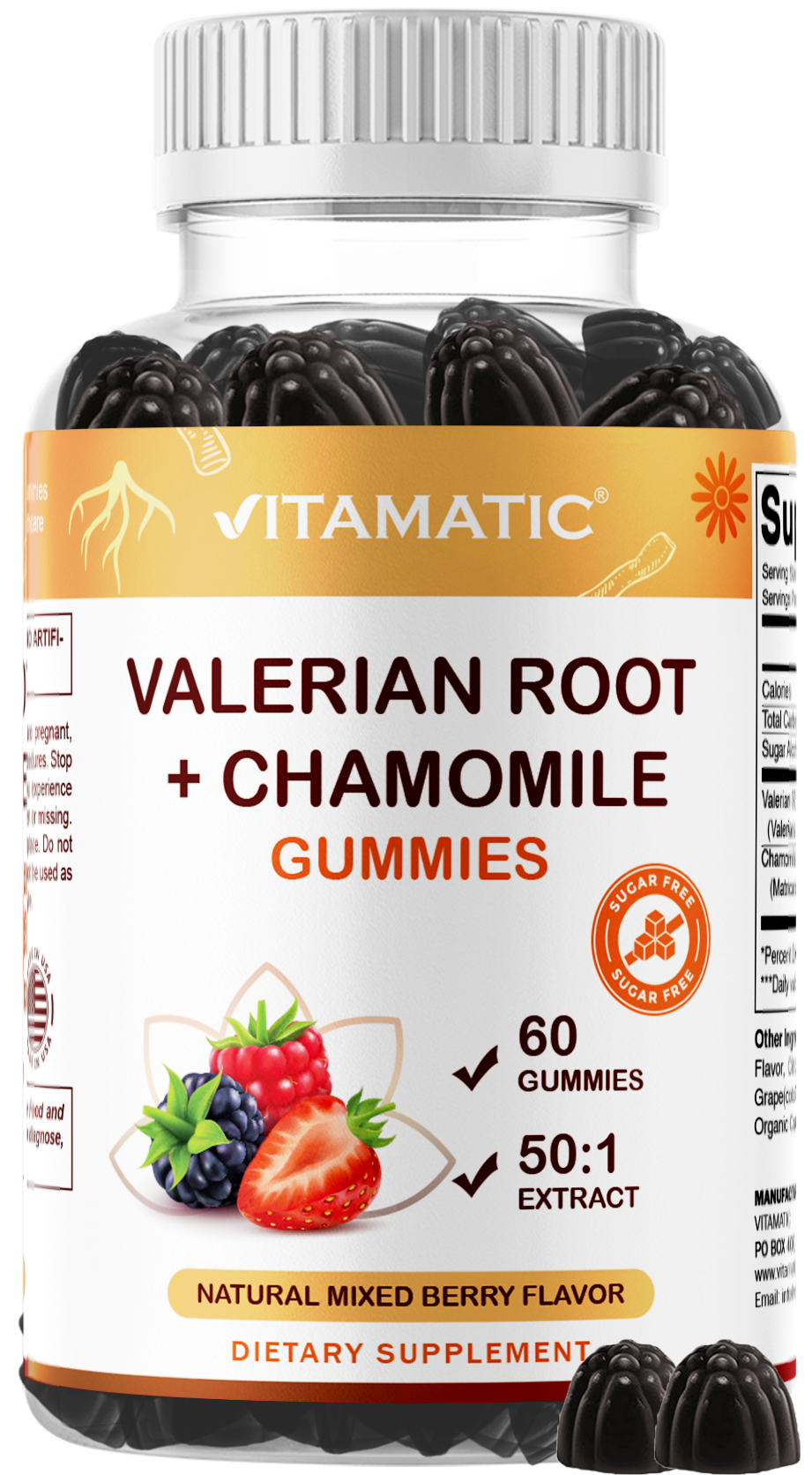 Vitamatic Valerian Root + Chamomile 6000mg equivalent per Serving, 60 Gummies
