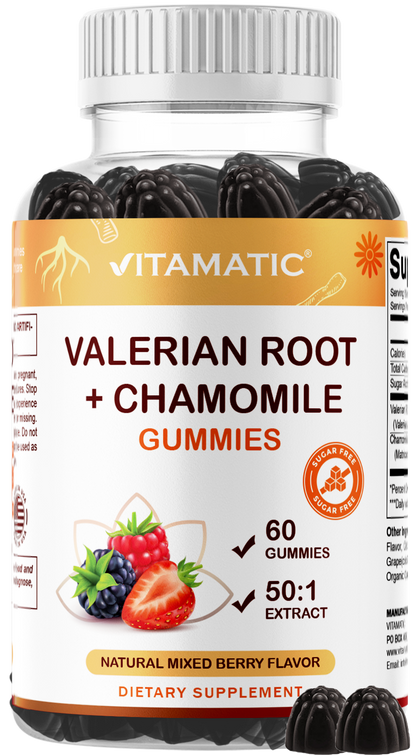 Vitamatic Valerian Root + Chamomile 6000mg equivalent per Serving, 60 Gummies
