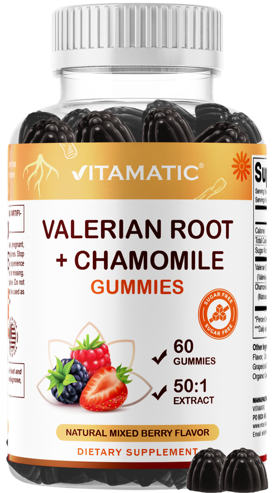 Vitamatic Valerian Root + Chamomile 6000mg equivalent per Serving, 60 Gummies