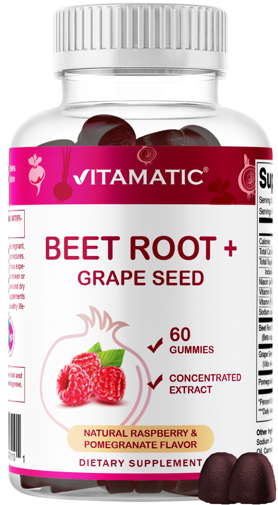 Vitamatic Beet Root Gummies with B6, B12 + Grape Seed, 60ct