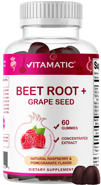 Vitamatic Beet Root Gummies with B6, B12 + Grape Seed, 60ct