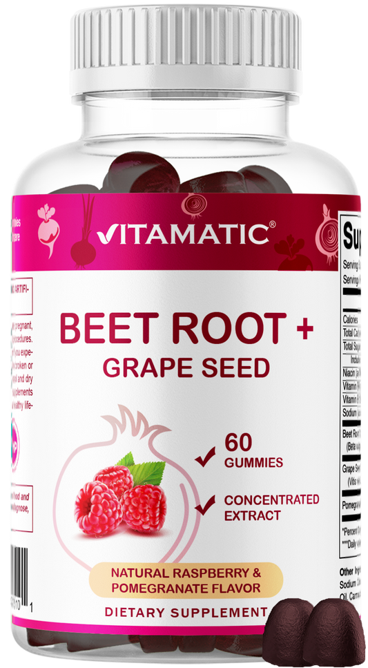 Vitamatic Beet Root Gummies with B6, B12 + Grape Seed, 60ct