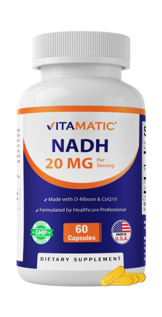 Vitamatic NADH 20mg with D-Ribose & CoQ10 – 60 Capsules, B-Nicotinamide Adenine Dinucleotide