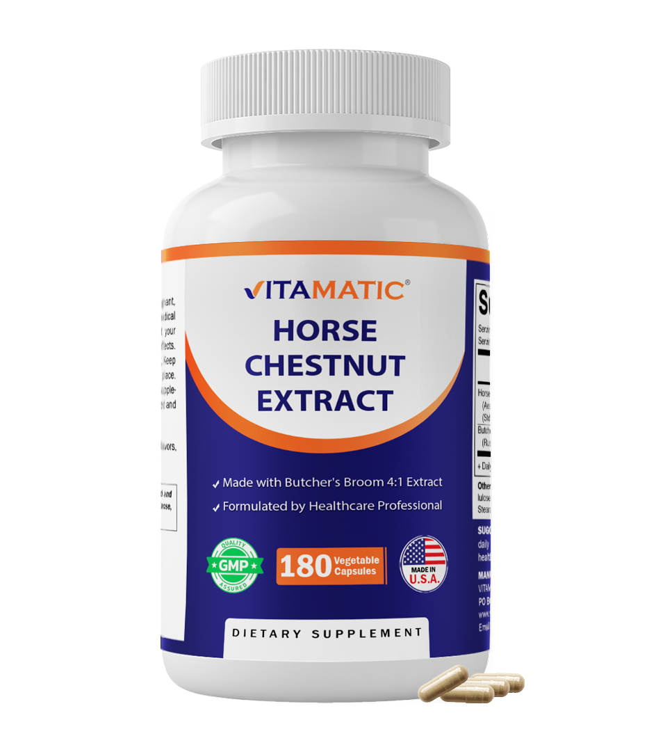 Horse Chestnut Extract 700 mg (Standardized 20% Aescin) with Butcher’s Broom 4:1 Extract 300 mg 180 Capsules