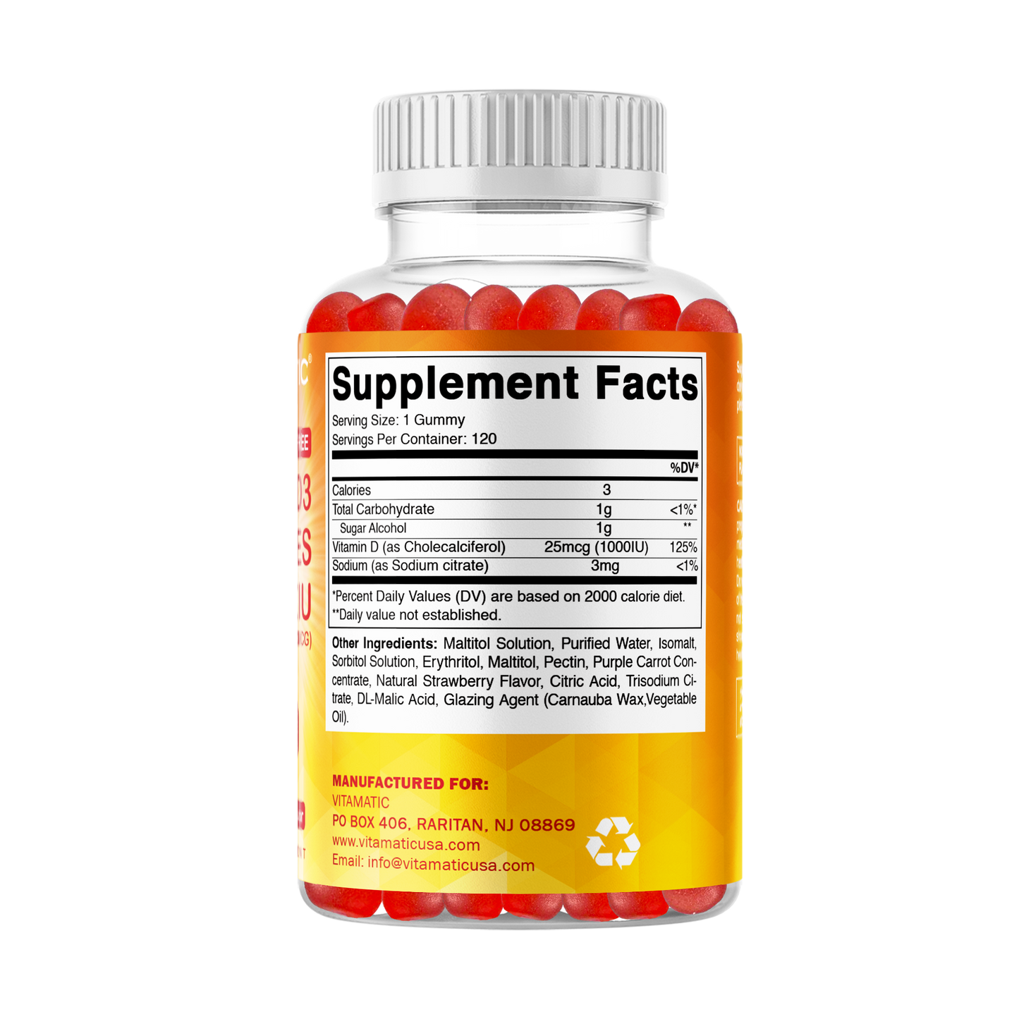 Sugar Free Vitamin D3 1000 IU - 120 Gummies