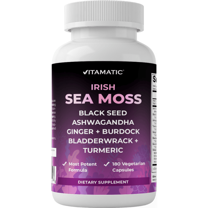 Sea Moss 3000mg with Black Seed Oil, Ashwagandha,  Turmeric, Bladderwrack, Burdock - 180 Veg Capsules