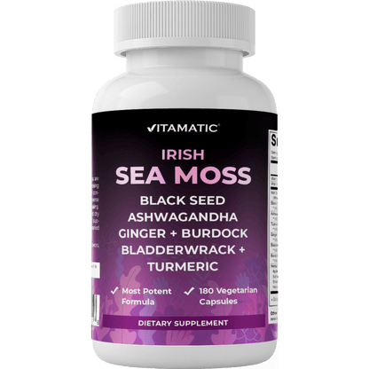 Sea Moss 3000mg with Black Seed Oil, Ashwagandha,  Turmeric, Bladderwrack, Burdock - 180 Veg Capsules