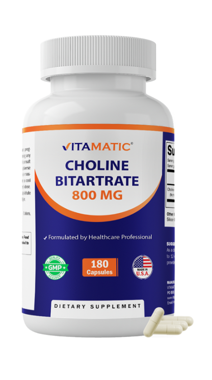Choline Bitartrate 800 mg – 180 Vegetable Capsules