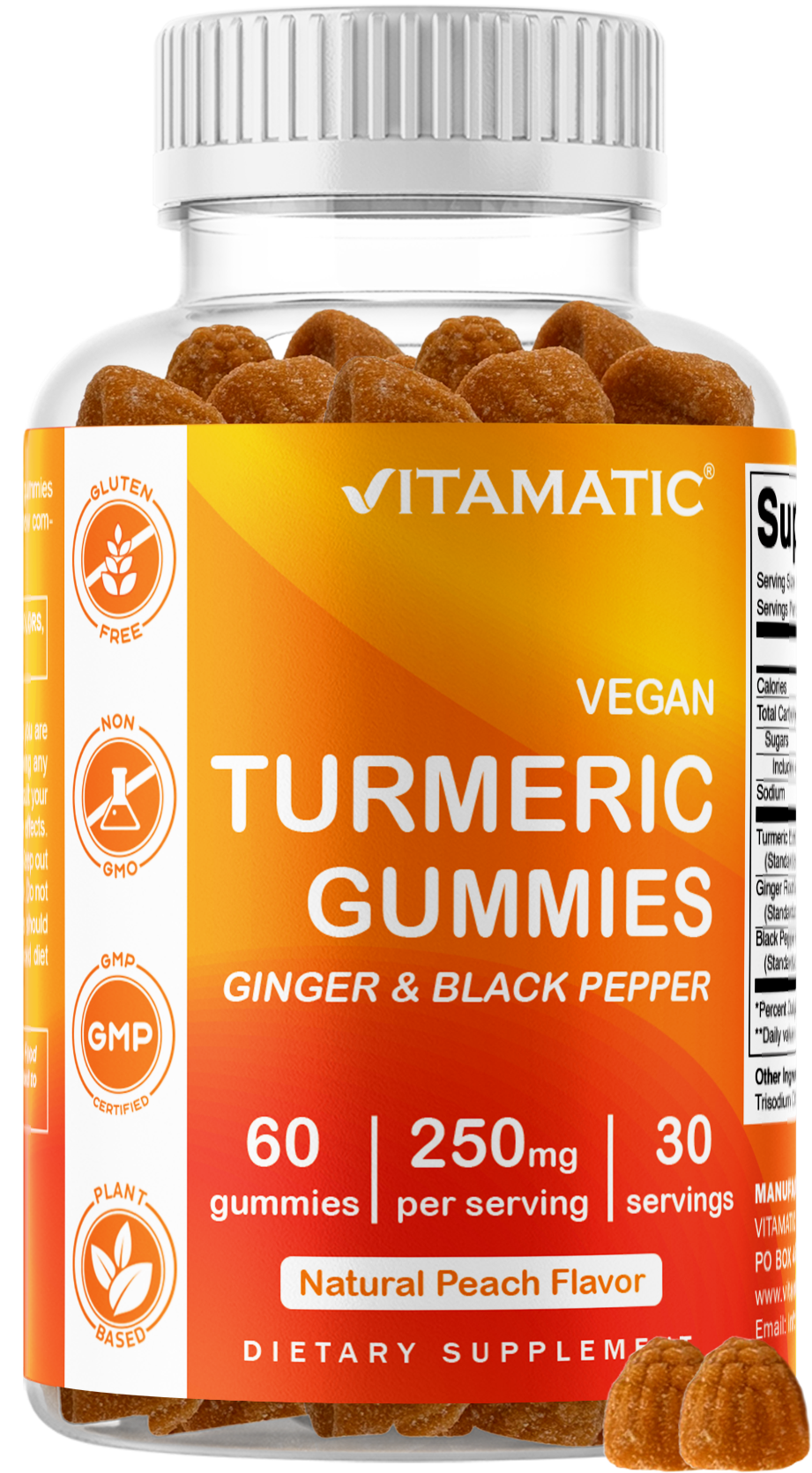 Vitamatic Turmeric + Ginger with Black Pepper, 60 Gummies