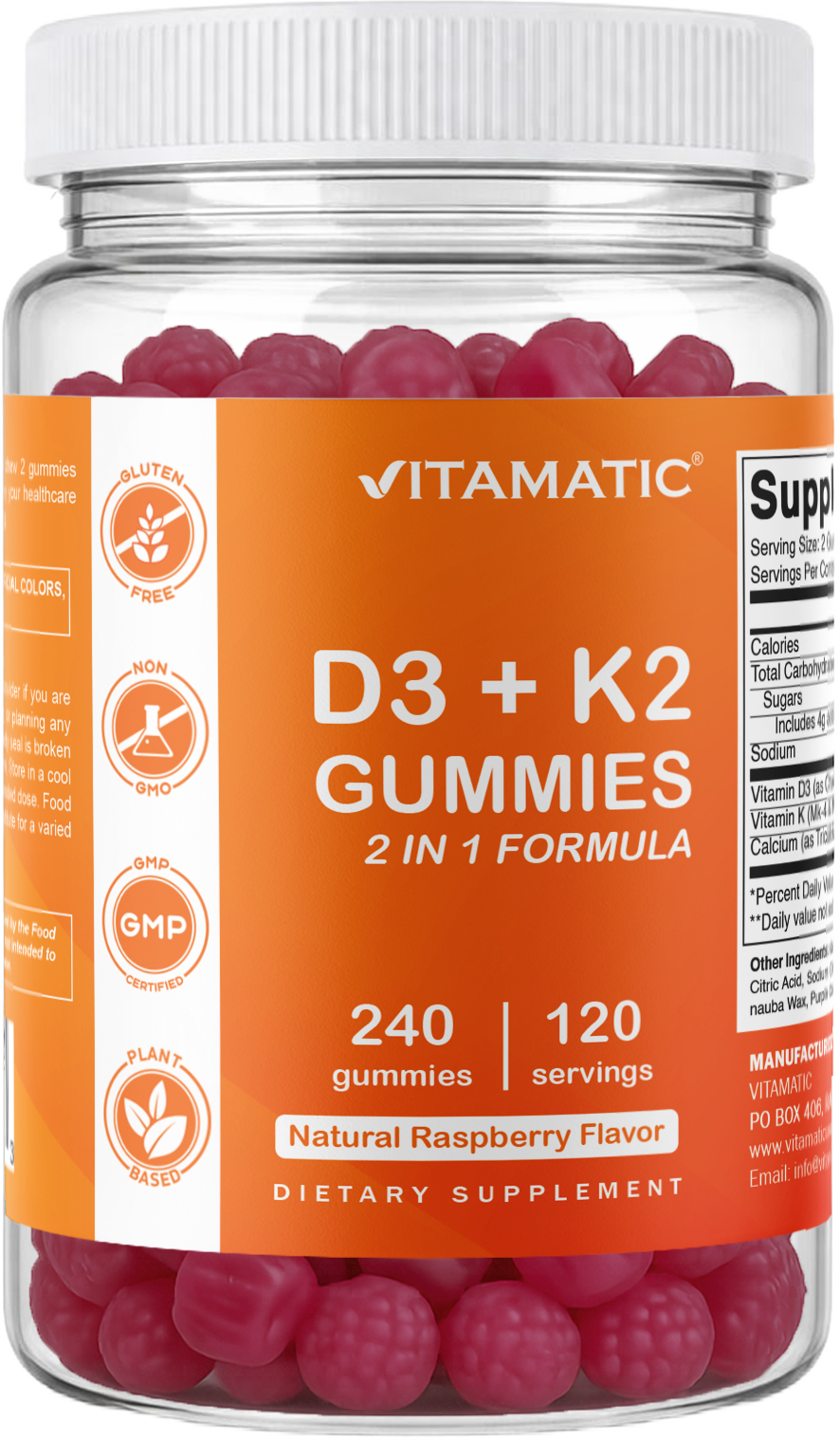 Vitamatic Vitamin D3 + K2 with Calcium Gummies, 240 Count