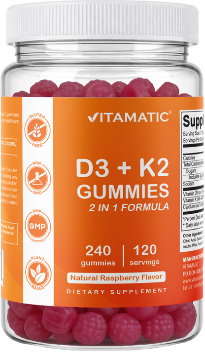 Vitamatic Vitamin D3 + K2 with Calcium Gummies, 240 Count