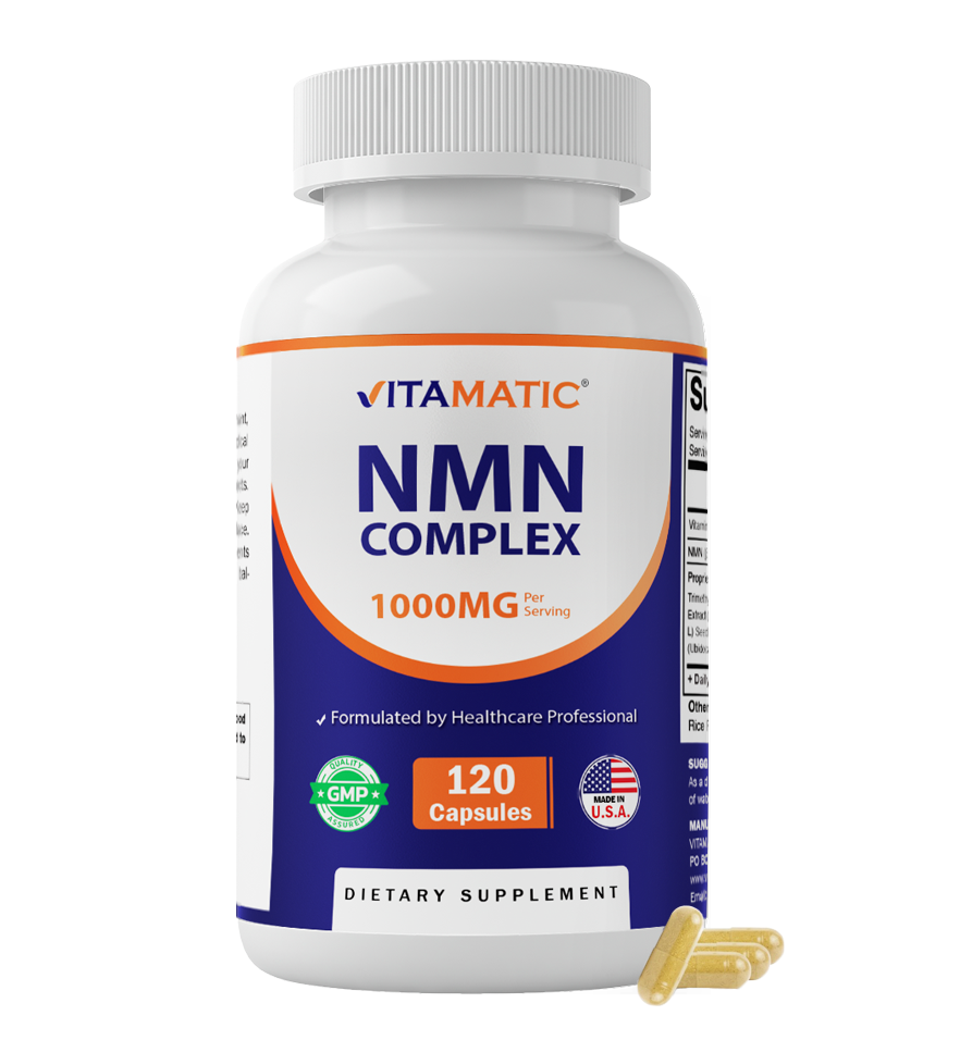 NMN Complex 1000 mg Per Serving – Made with Resveratrol, CoQ10, TMG – 120 Vegetable Capsules