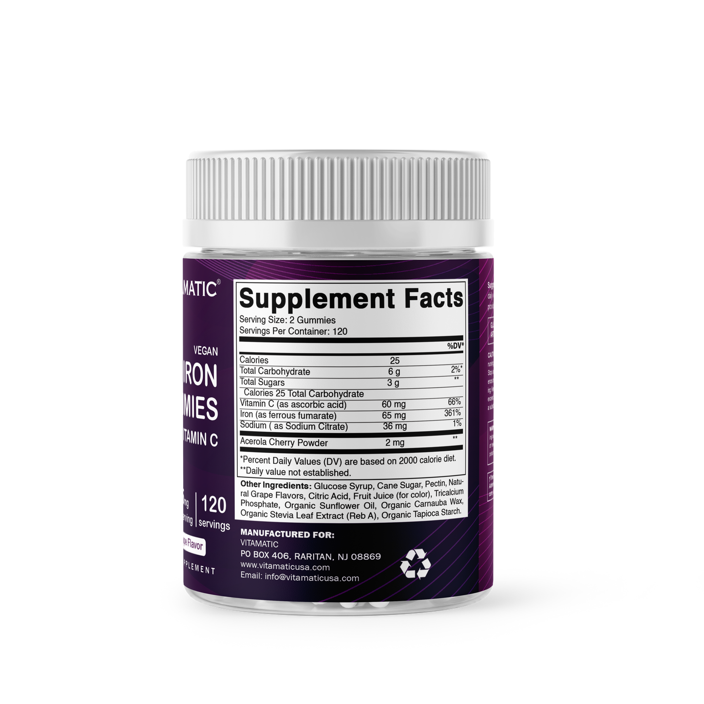 Iron 65 mg Gummies Supplement for Women & Men - 240 Vegan Gummies
