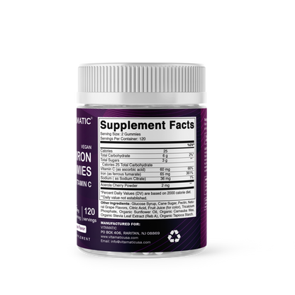 Iron 65 mg Gummies Supplement for Women & Men - 240 Vegan Gummies