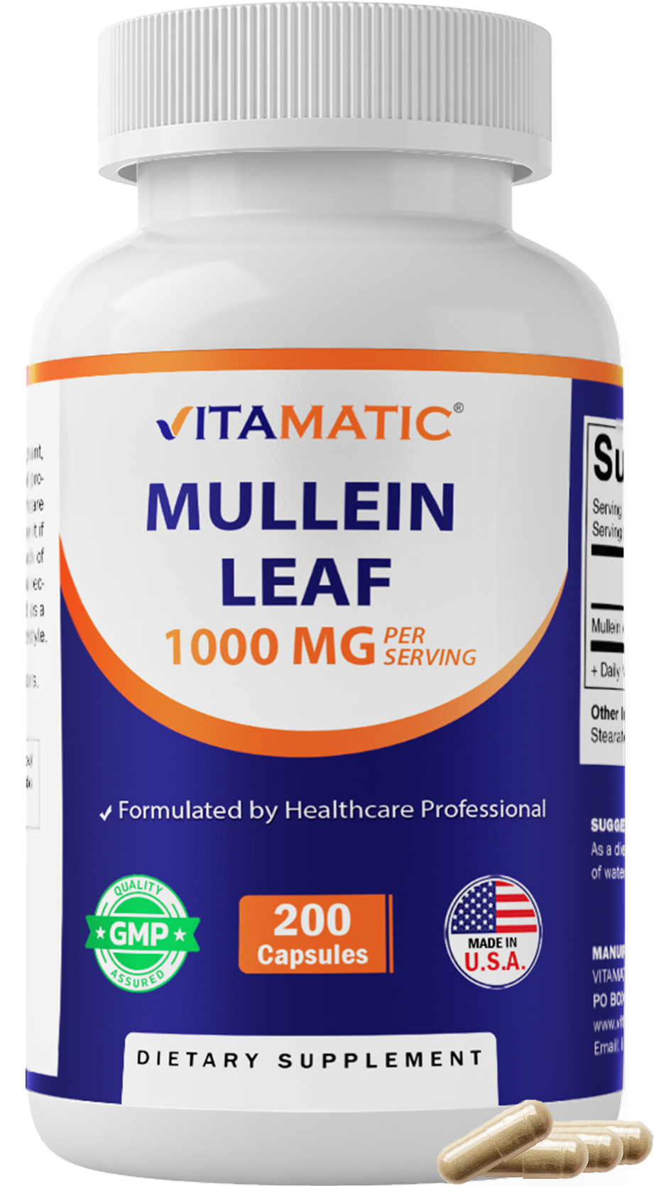 Vitamatic Mullein Extract 1000mg per Serving, 200 Capsules