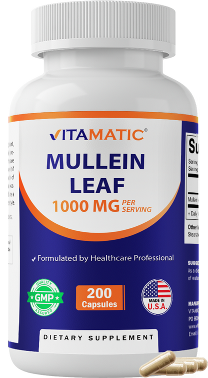 Vitamatic Mullein Extract 1000mg per Serving, 200 Capsules