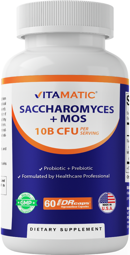 Saccharomyces Boulardii Probiotic 10B per Serving + Yeast Extract 300 mg- 60 DR Capsules